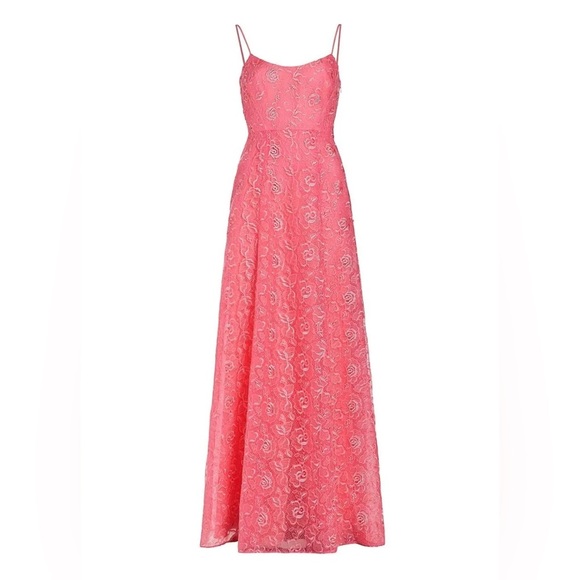 Monique Lhuillier Linda Pink Lace Maxi Dress Gown Size 8 NWT Evening Formal - Picture 6 of 9